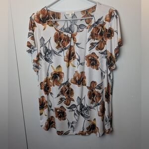 Laura plus Size Women Shirt Short Sleeve Leaves Pattern Size XXL